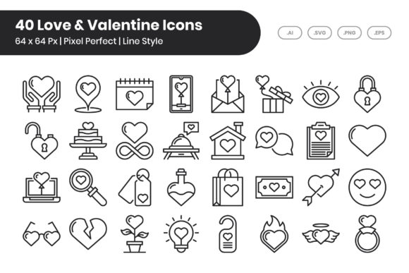 Download 40 Love &amp; Valentine Icons - Line - Love Collection