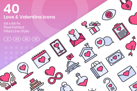 Download 40 Love &amp; Valentine Icons - Filled Line - Love Collection