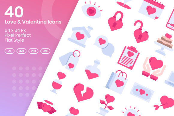 Download 40 Love &amp; Valentine Icons - Flat - Love Collection