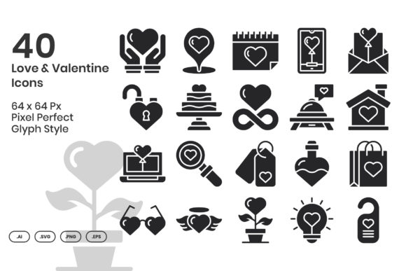 Download 40 Love &amp; Valentine Icons - Glyph - Love Collection